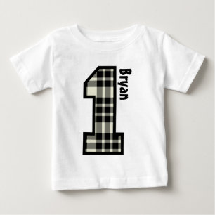 Camiseta De Bebé 1r TELA ESCOCESA del muchacho del cumpleaños un