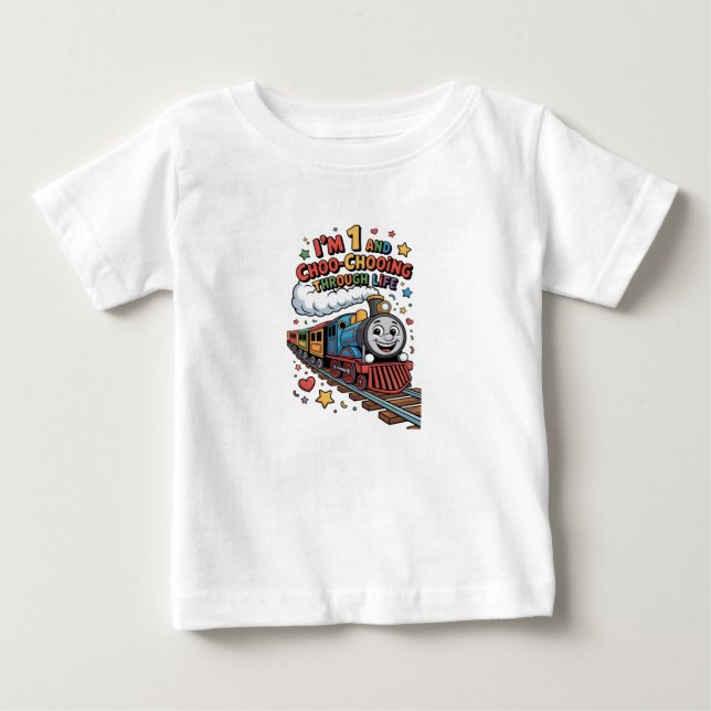 Camiseta De Bebé 1st Birthday Choo Chooing Through Life Kids Tee  (Anverso)