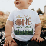 Camiseta De Bebé 1st Birthday Name One Happy Camper<br><div class="desc">Cute and unique wood one- one happy camper 1st birthday custom name baby t-shirt.</div>