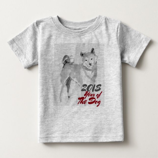 Camiseta De Bebé 2018 Año del lavado de tinta de perro pintando a l (Anverso)