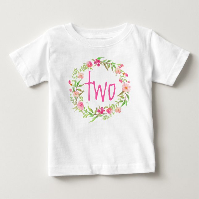 Camiseta De Bebé 2.ª Nacimiento Niña Acuarela Floral Wreath-2 (Anverso)