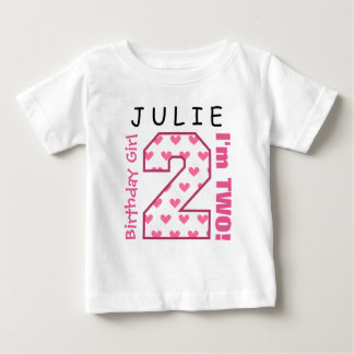 Camiseta De Bebé 2.º Chica de cumpleaños 1 año de corazones rosados
