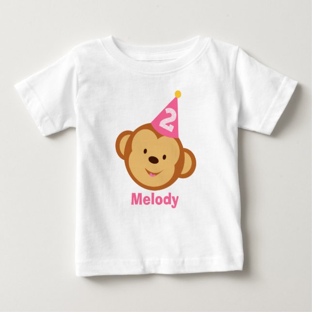 Camiseta De Bebé 2.º Chica de mono de cumpleaños con nombre persona (Anverso)