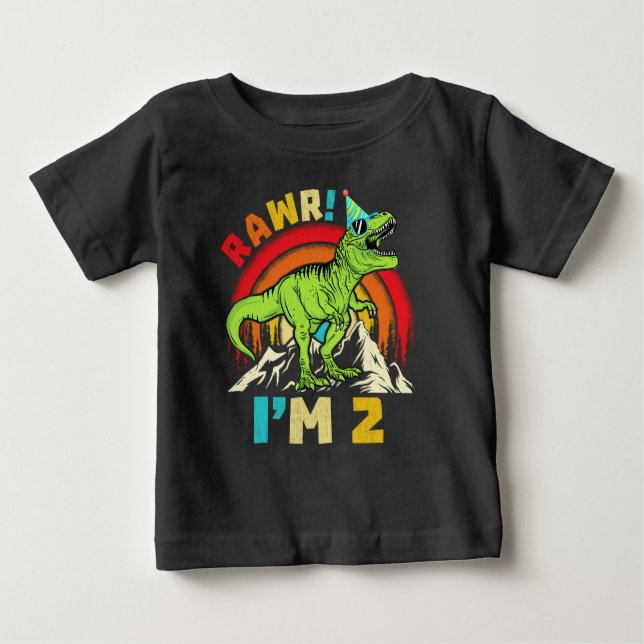 Camiseta De Bebé 2.º cumpleaños Dinosaurio T Rex Rawr tengo 2 años  (Anverso)
