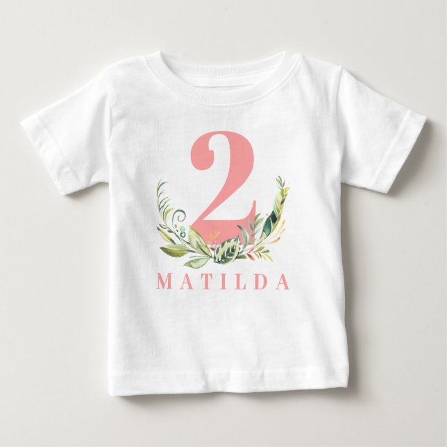 Camiseta De Bebé 2.º follaje de cumpleaños + número de edad floral (Anverso)