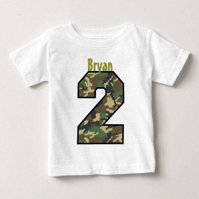 Camiseta De Bebé 2.º Nacimiento Camo Nombre personalizado de dos añ (Anverso)