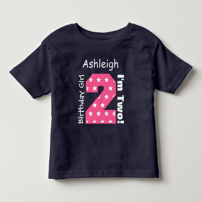 Camiseta De Bebé 2.º Nacimiento Chica STARS Nombre personalizado V1 (Anverso)