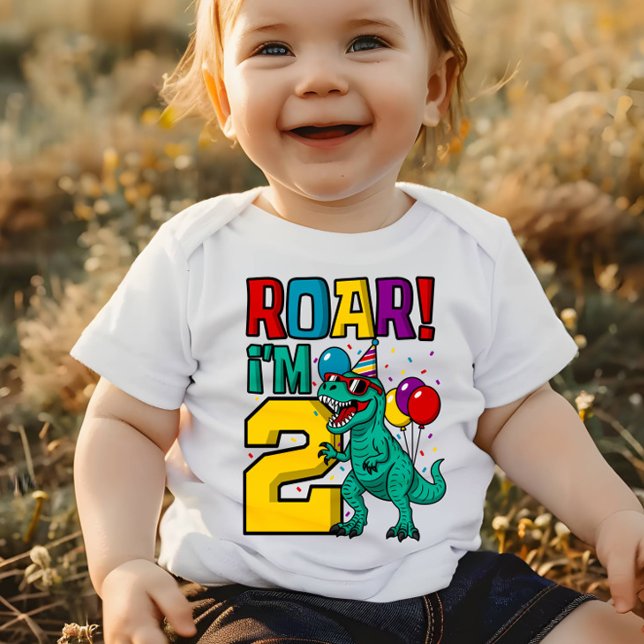 Camiseta De Bebé 2.º rugido de dinosaurios de cumpleaños (Subido por el creador)