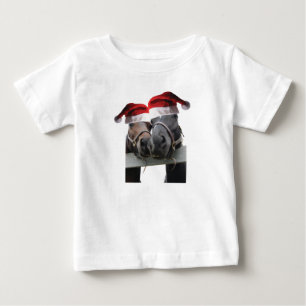 Camiseta De Bebé 2 caballos con Gorras de Santa Claus para Navidade