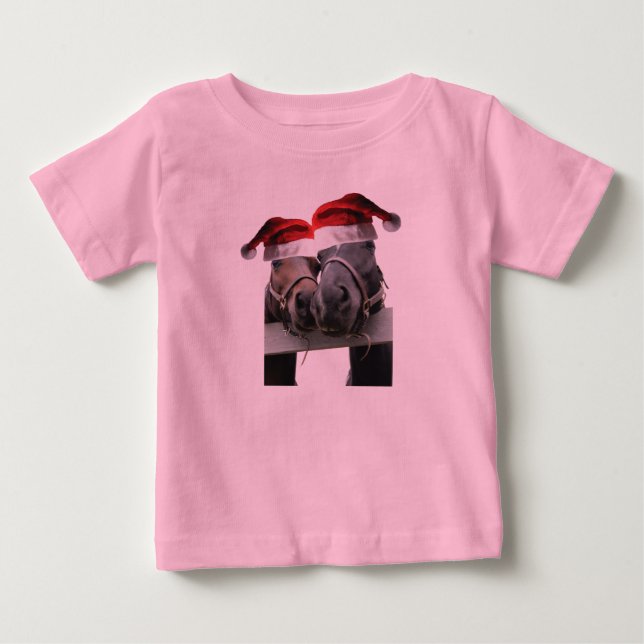 Camiseta De Bebé 2 caballos con Gorras de Santa Claus para Navidade (Anverso)