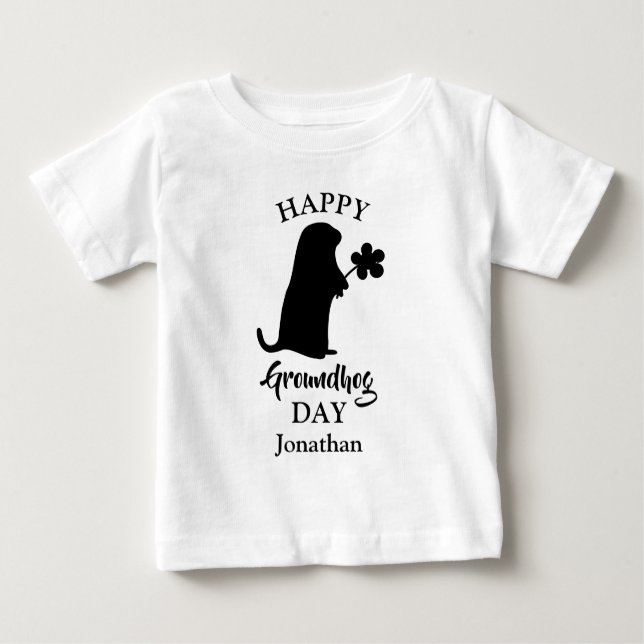 Camiseta De Bebé 2 de febrero | Nombre personalizado del Feliz Día  (Anverso)
