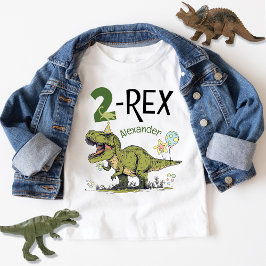 Camiseta De Bebé 2-Rex Cute Dinosaurio Tema Segundo Fiesta de Cumpl