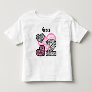 Camiseta De Bebé 2do Corazones de la cebra del cumpleaños dos año