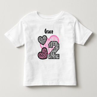 Camiseta De Bebé 2do Corazones de la cebra del cumpleaños dos años