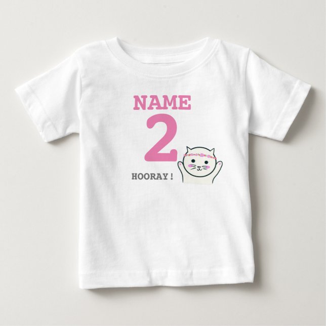Camiseta De Bebé 2do gato personalizado del blanco del cumpleaños (Anverso)