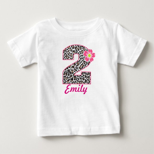 Camiseta De Bebé 2do Rosas fuertes y estampado leopardo del chica (Anverso)