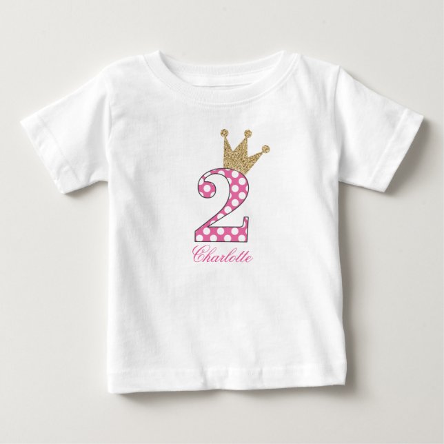 Camiseta De Bebé 2nd Birthday|Polka Dots|Glitter-Print Personalized (Anverso)