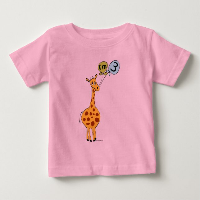Camiseta De Bebé 3.ª jirafa de cumpleaños y globos (Anverso)