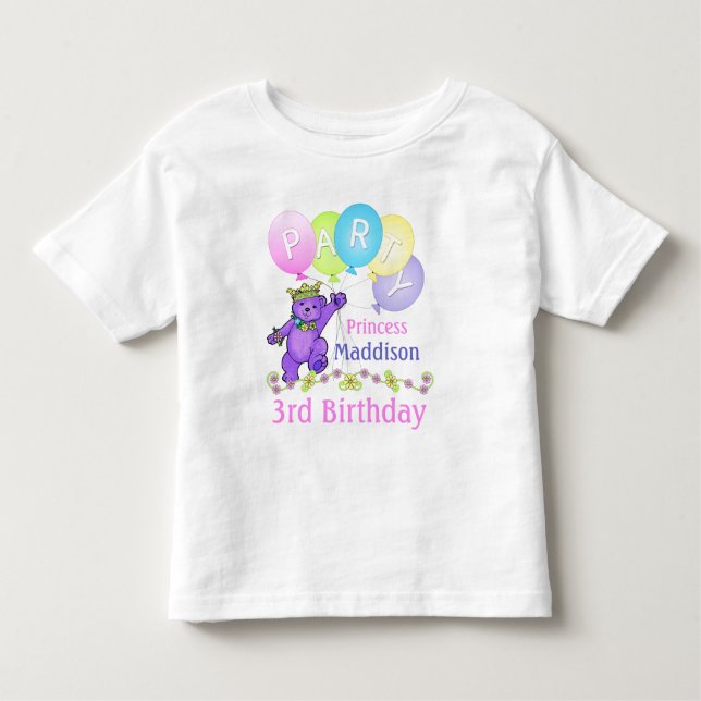 Camiseta De Bebé 3.ª Princesa de Cumpleaños, Nombre Personalizado (Anverso)