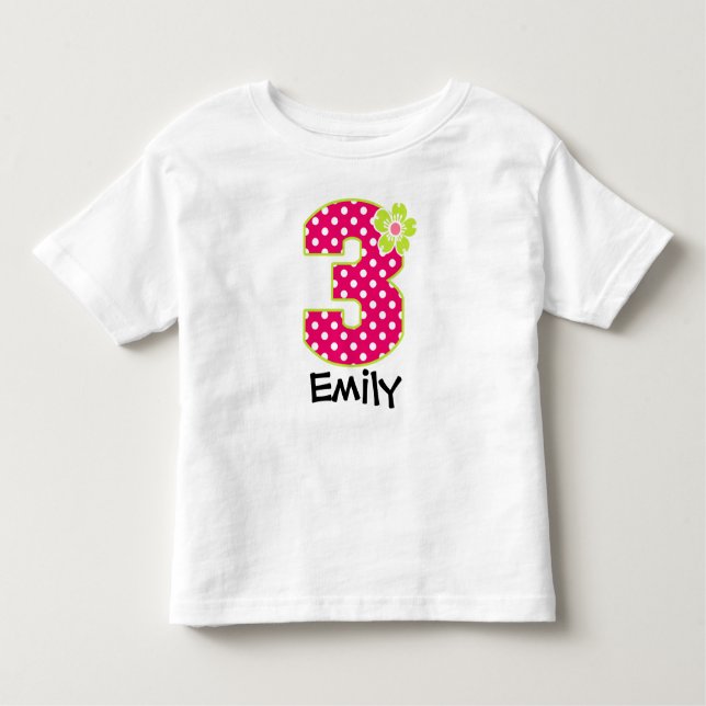 Camiseta De Bebé 3.ᵉʳ Chica de cumpleaños Hot Pink & Green Dots (Anverso)