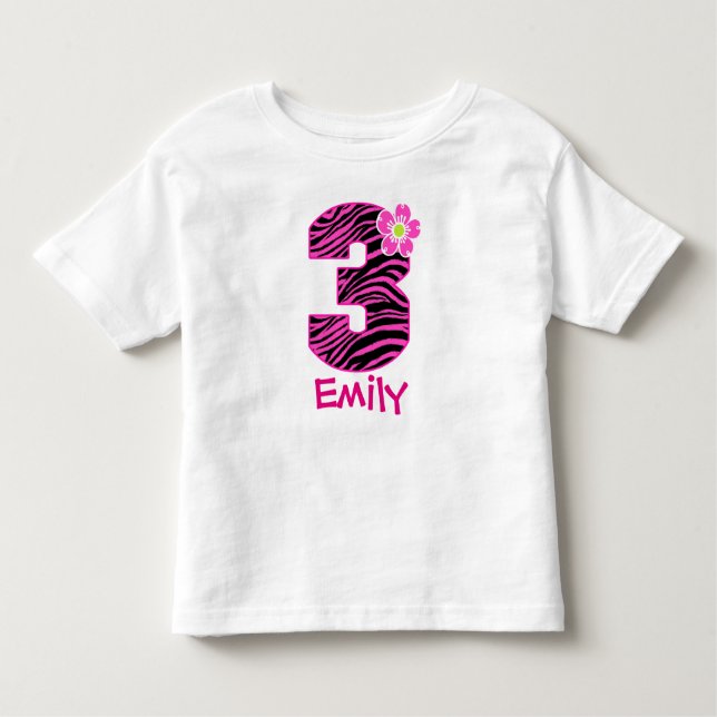 Camiseta De Bebé 3.ᵉʳ Chica de cumpleaños patrón de cebra rosada y  (Anverso)