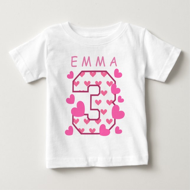 Camiseta De Bebé 3.ᵉʳ cumpleaños con el nombre personalizado A04 de (Anverso)