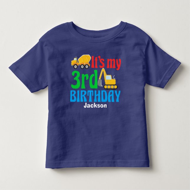 Camiseta De Bebé 3.ᵉʳ cumpleaños Fiesta de vehículos de construcció (Anverso)