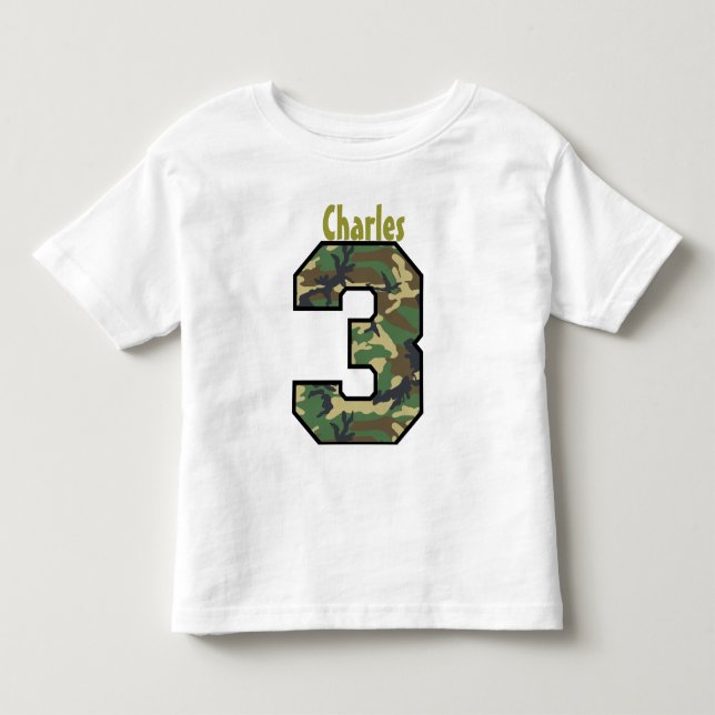 Camiseta De Bebé 3.ᵉʳ Nacimiento Camo Nombre personalizado de tres  (Anverso)