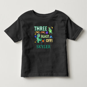 Camiseta De Bebé 3 2 1 Despegue Cumpleaños Dinosaurio Espacio 3 año