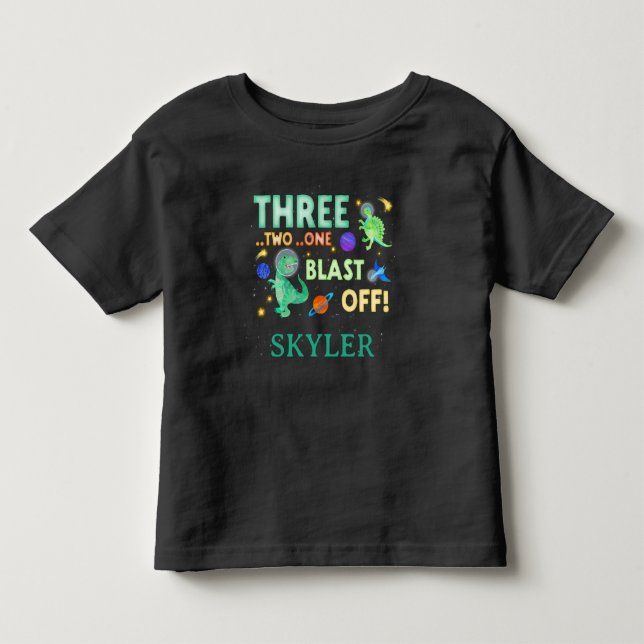 Camiseta De Bebé 3 2 1 Despegue Cumpleaños Dinosaurio Espacio 3 año (Anverso)