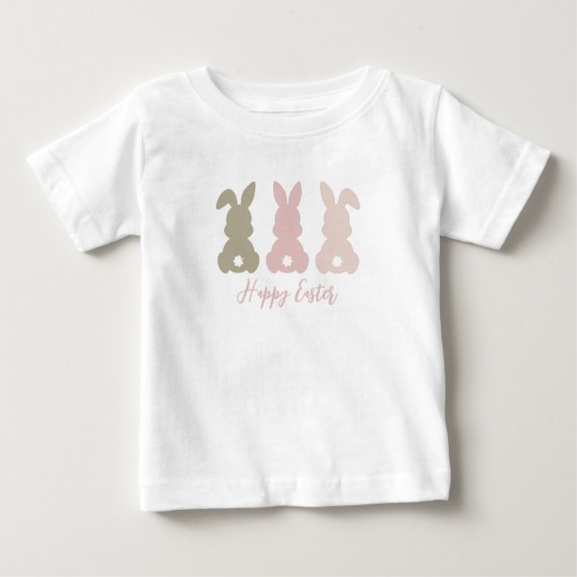 Camiseta De Bebé 3 conejitos adorables | Feliz Pascua (Anverso)