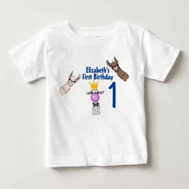 Camiseta De Bebé 3 Cute Llama se enfrenta al Ilustracion 1er cumple (Anverso)