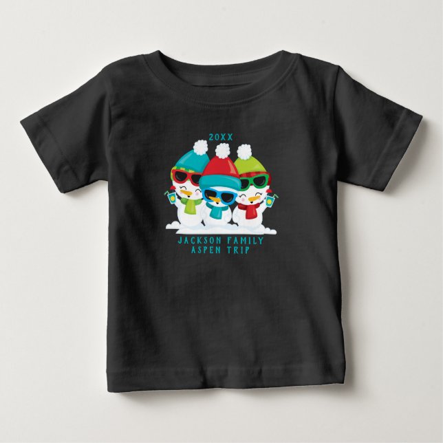 Camiseta De Bebé 3 Navidades de nieve Personalizado de la familia d (Anverso)