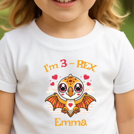 Camiseta De Bebé 3-Rex Birthday Shirt – Custom Name Gift