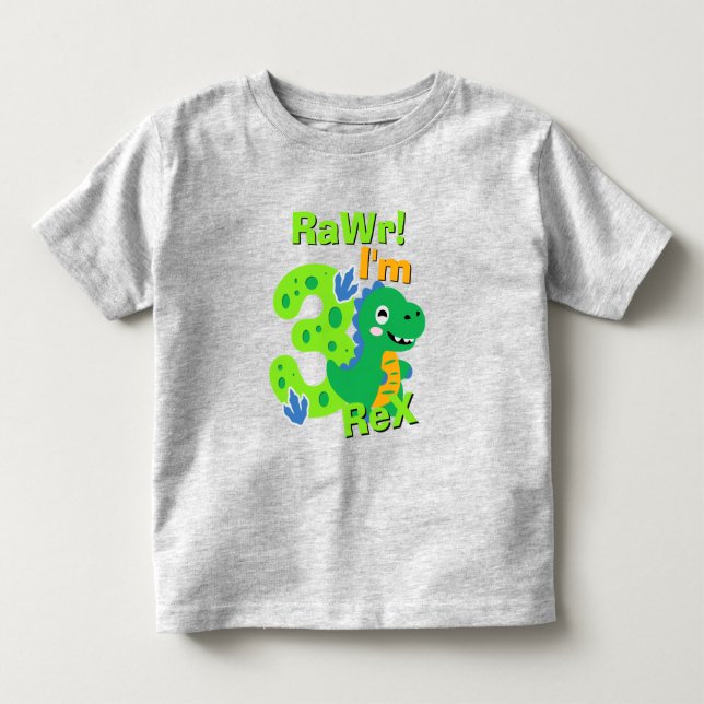 Camiseta De Bebé 3 Rex Dinosaur Birthday Shirt (Anverso)