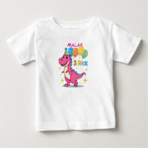 Camiseta De Bebé 3 Rex Dinosaur Celebración De Cumpleaños Rosa