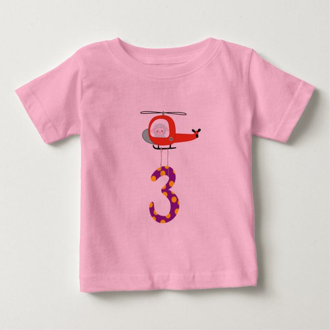 Camiseta De Bebé 3rd Birthday Shirt, Helicopter, Sheep Fire Fighter (Anverso)