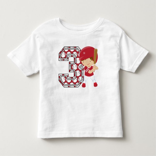 Camiseta De Bebé 3ro Rojo y blanco del talud del béisbol del (Anverso)
