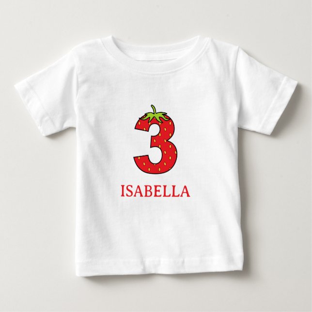 Camiseta De Bebé 3th Birthday strawberry theme Party  (Anverso)