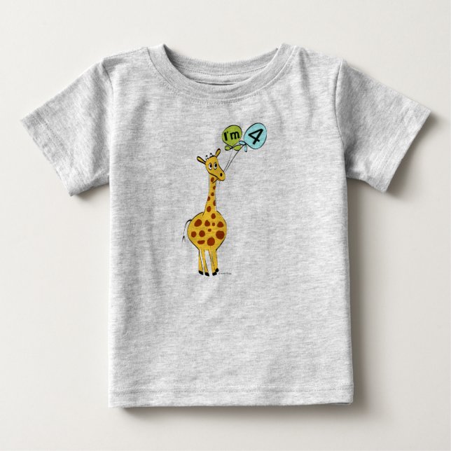 Camiseta De Bebé 4.ª jirafa de cumpleaños (Anverso)