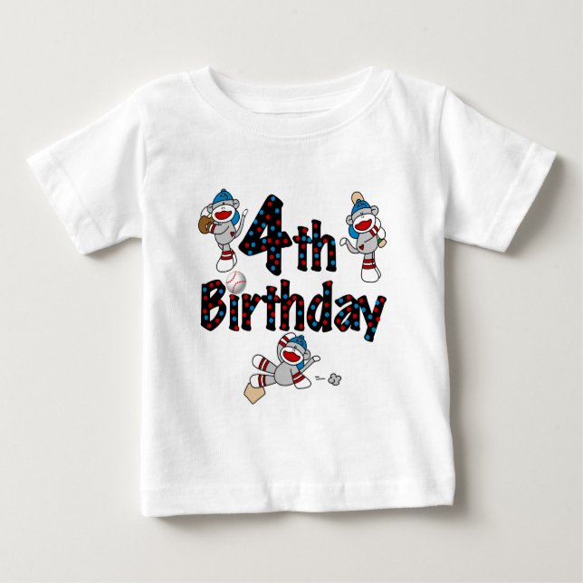 Camiseta De Bebé 4.º cumpleaños del Béisbol de los monos Sock (Anverso)