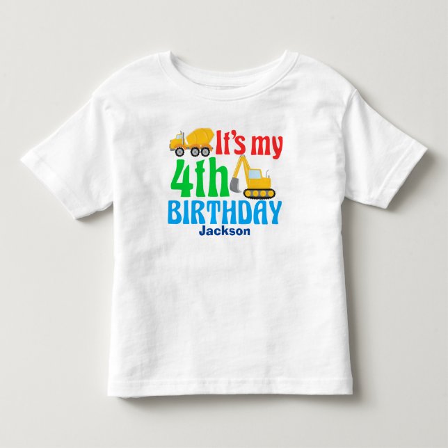 Camiseta De Bebé 4.º Cumpleaños Fiesta de Vehículos de Construcción (Anverso)