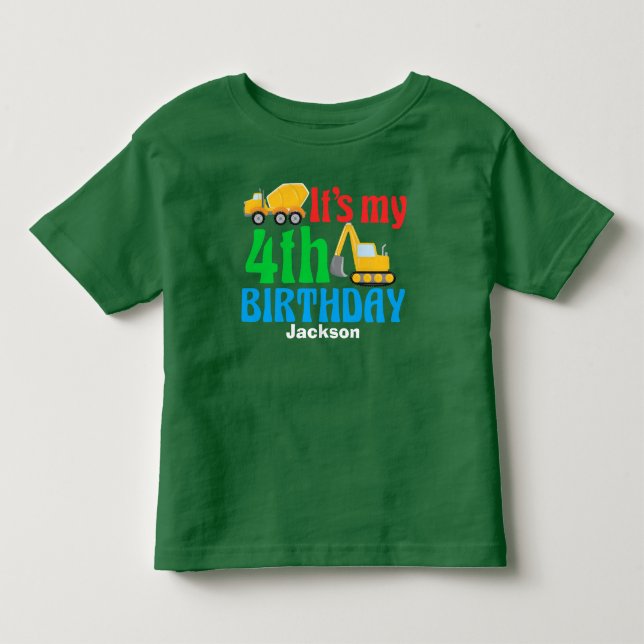Camiseta De Bebé 4.º Cumpleaños Fiesta de Vehículos de Construcción (Anverso)