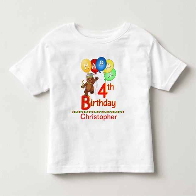 Camiseta De Bebé 4.º cumpleaños Regal Teddy Beary Nombre personaliz (Anverso)