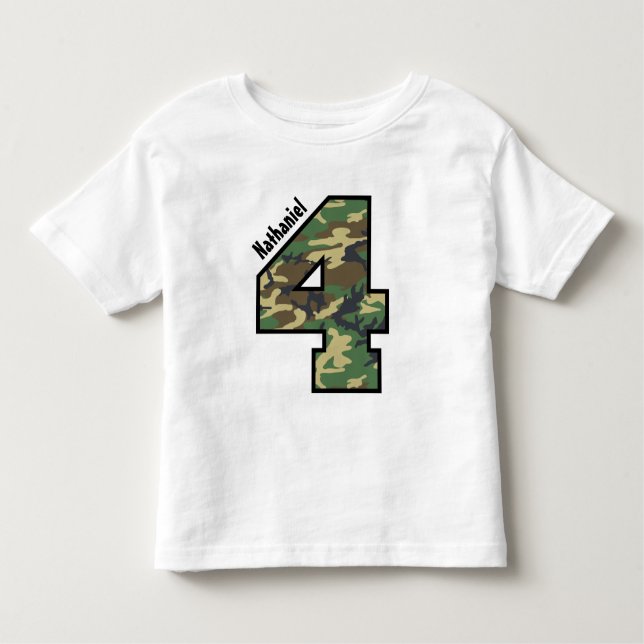 Camiseta De Bebé 4.º Nacimiento Camo Nombre personalizado de cuatro (Anverso)