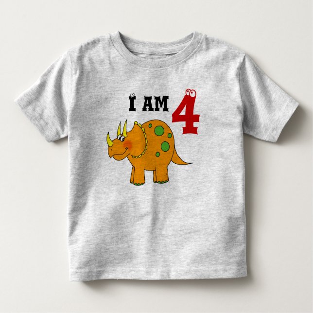 Camiseta De Bebé 4.º regalo de cumpleaños, dinosaur triceratops (Anverso)