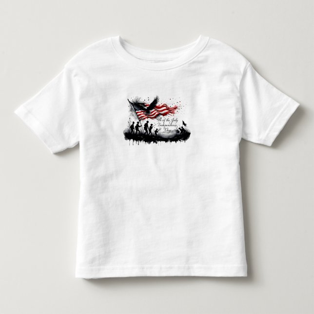 Camiseta De Bebé 4 de julio Arte Patriótico con bandera y soldados (Anverso)