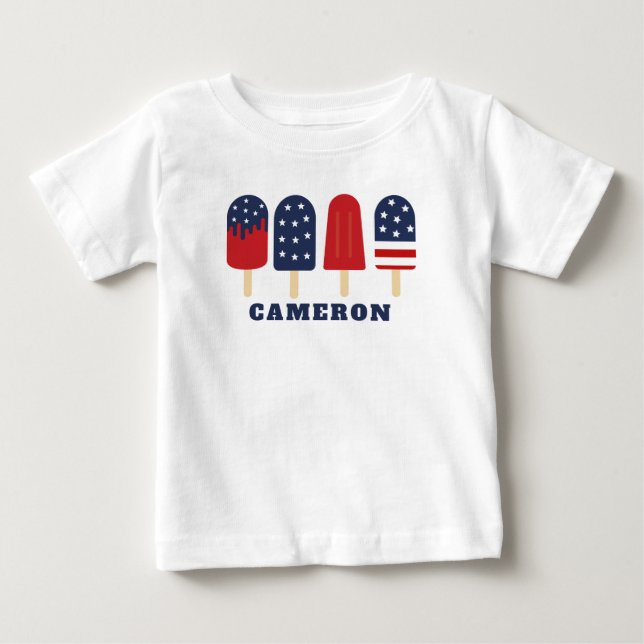 Camiseta De Bebé 4 de julio Estrellas Rojas Blancas Azules Stripes  (Anverso)
