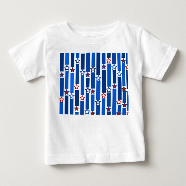Camiseta De Bebé 4 de julio Estrellas y rayas (Anverso)