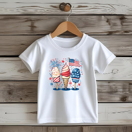 Camiseta De Bebé 4 de julio Ice Cream USA Flag Kids Tee